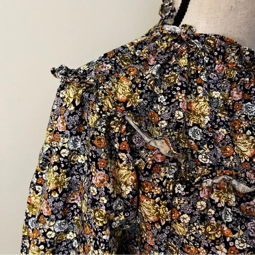 Mock neck floral loose‎ fit long sleeve blouse - Picture 8 of 13